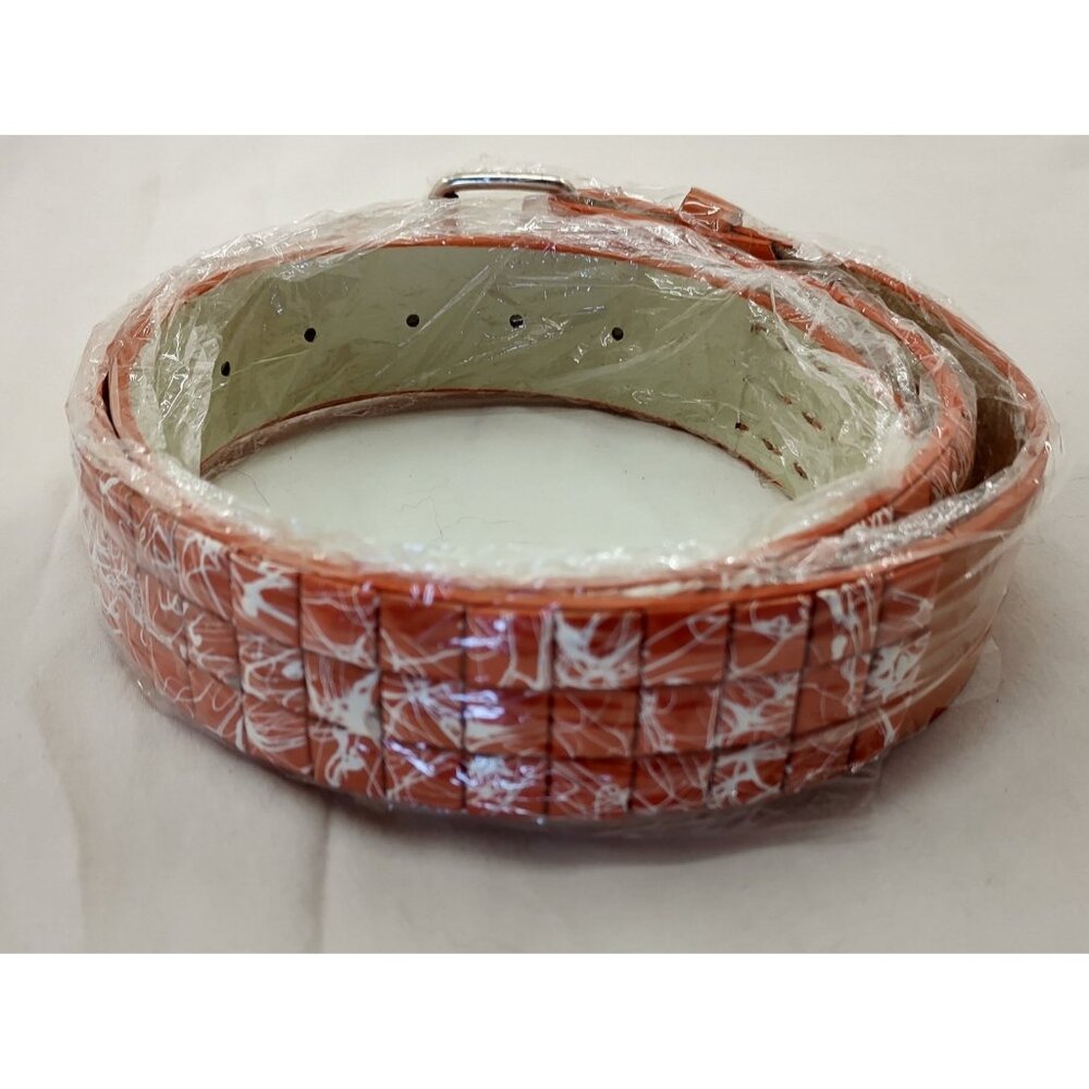 Orange Faux Leather Studded Belt Marble Print Festival Cosplay Streetwear Adjust